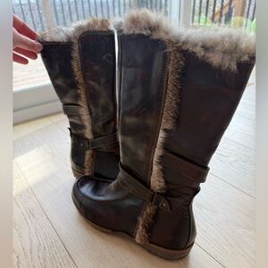 Cinzia Rossi Italian Leather Boots Fur Trim Brown EUC